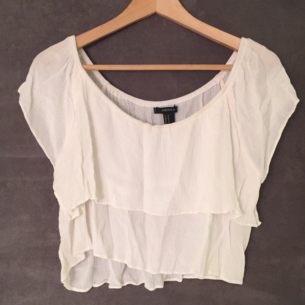 Forever 21 white gauze off the shoulder crop
